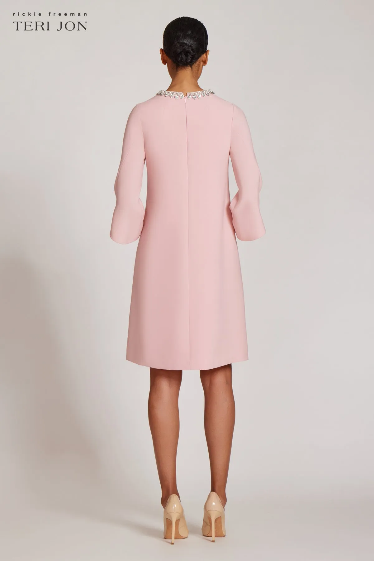 Jewel Neck Crepe Shift Dress
