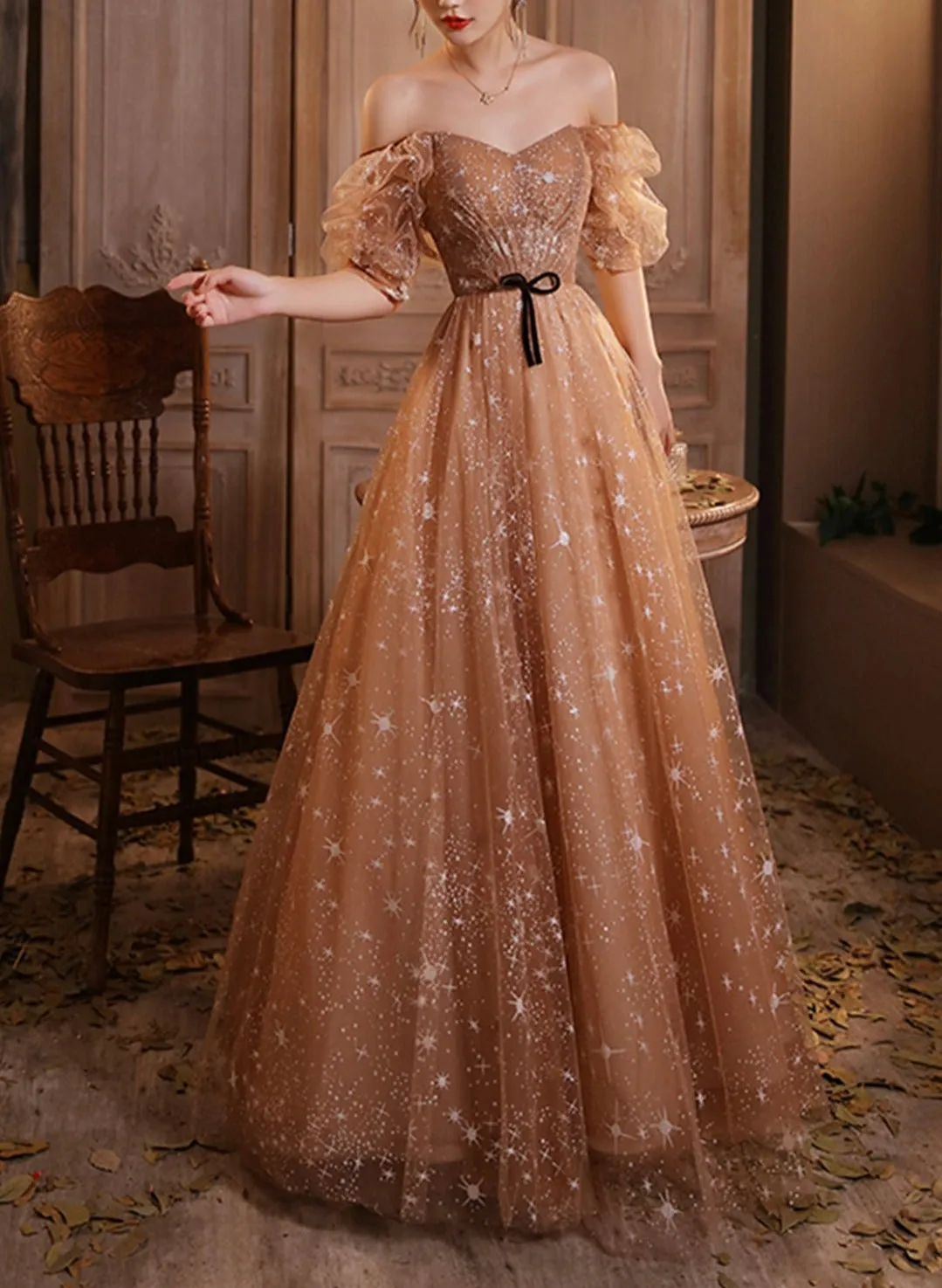 kamahe Shiny A line sequins long prom dress evening dress