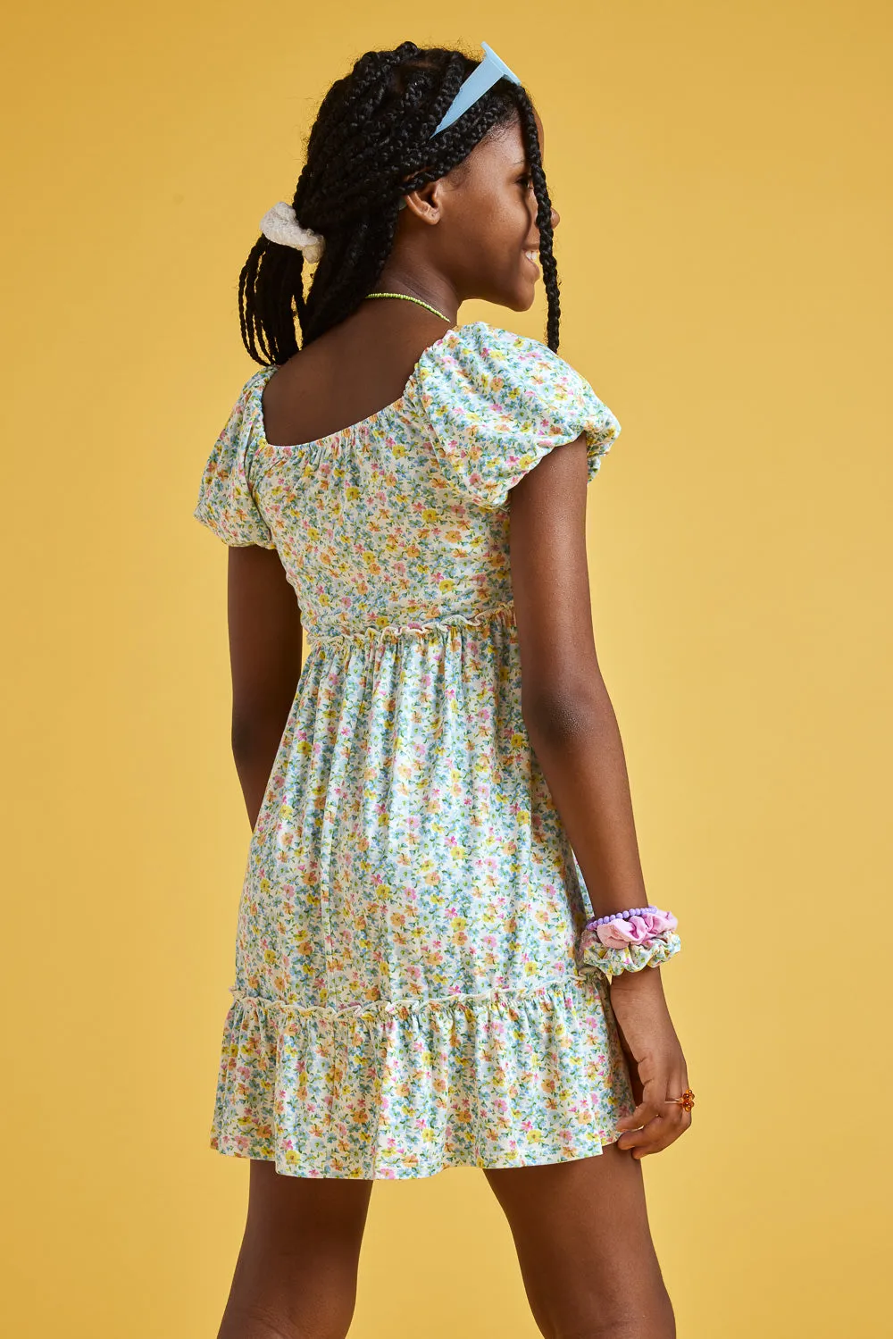 Kids Off-White Green Scrunchy Knit Dress