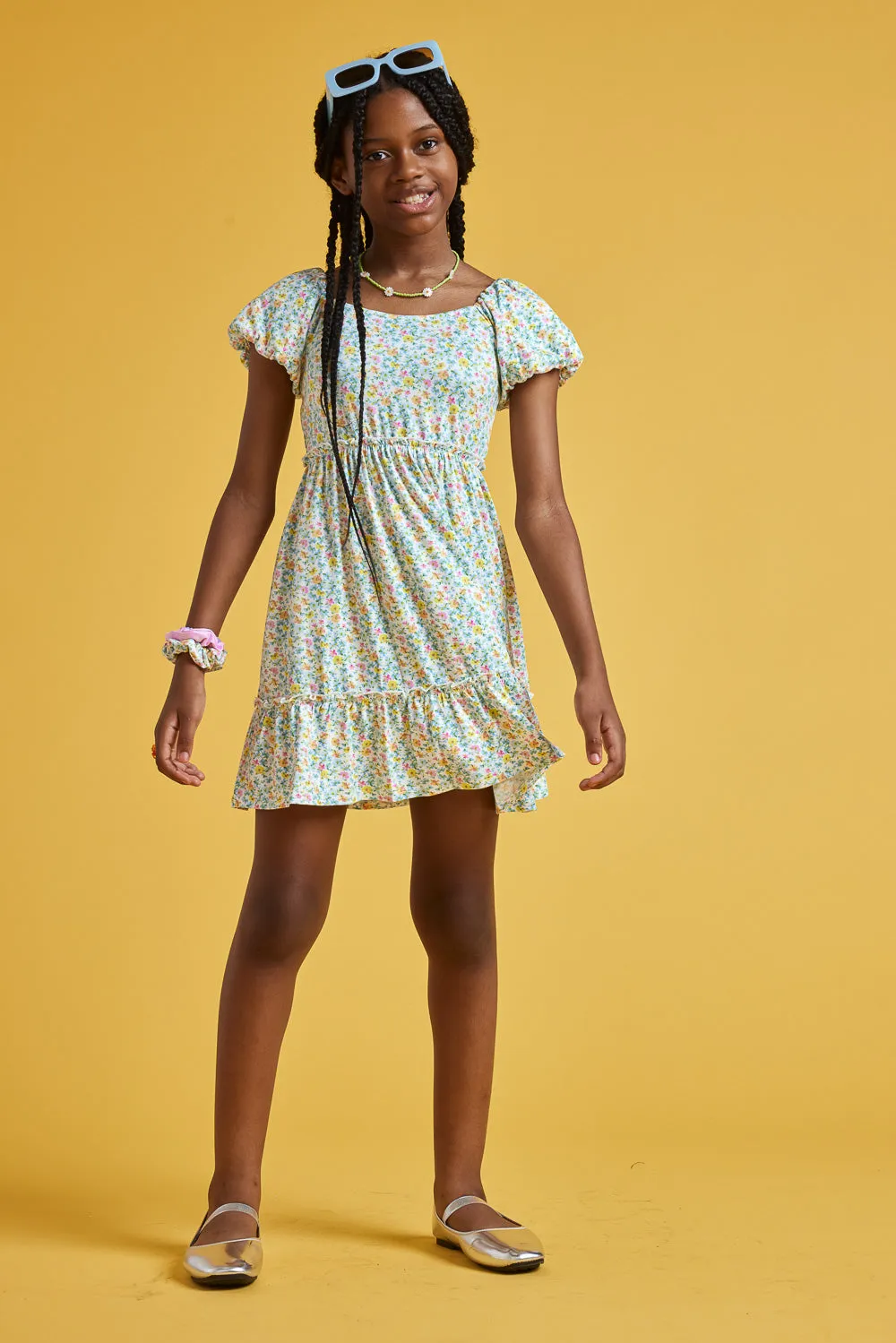 Kids Off-White Green Scrunchy Knit Dress