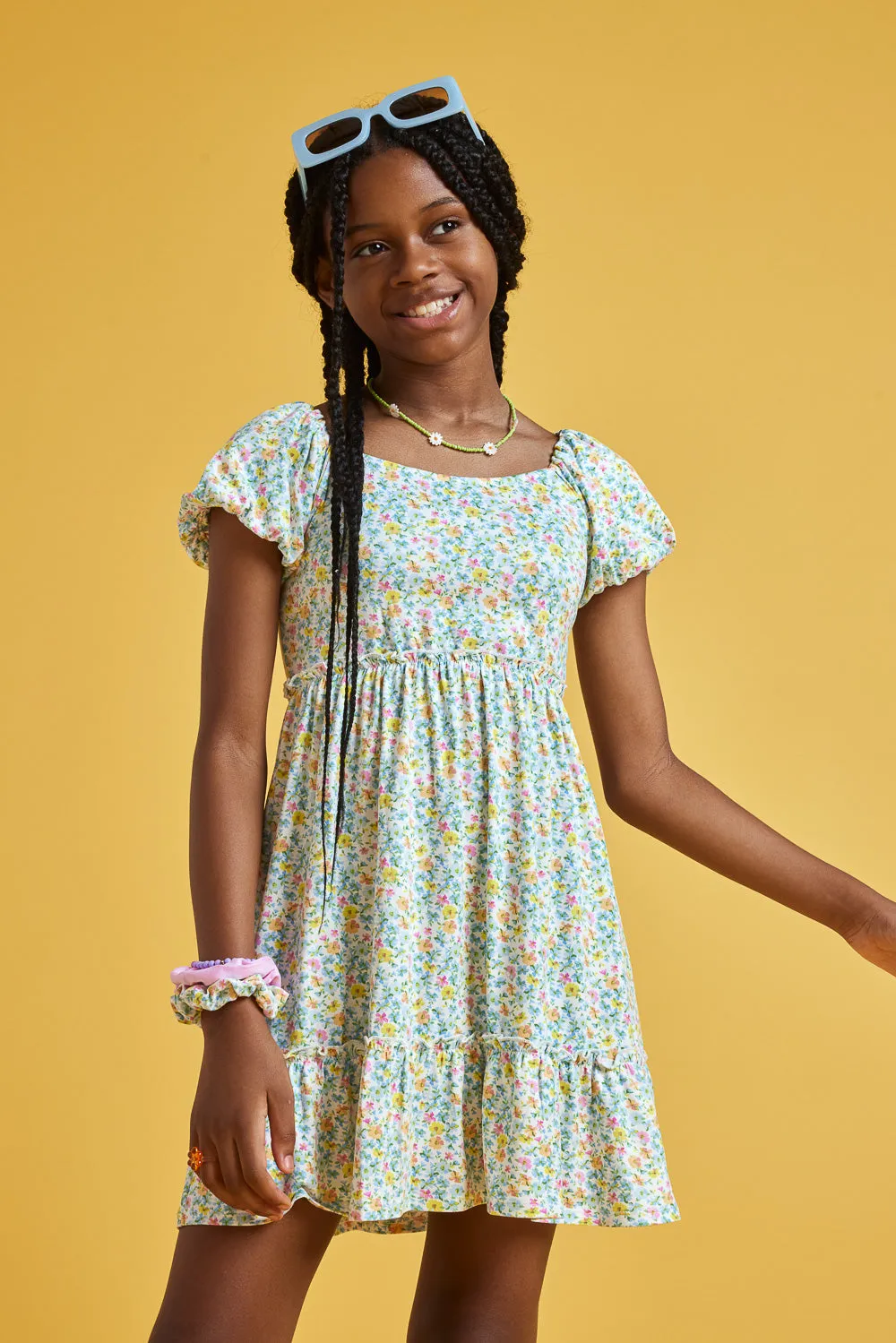 Kids Off-White Green Scrunchy Knit Dress