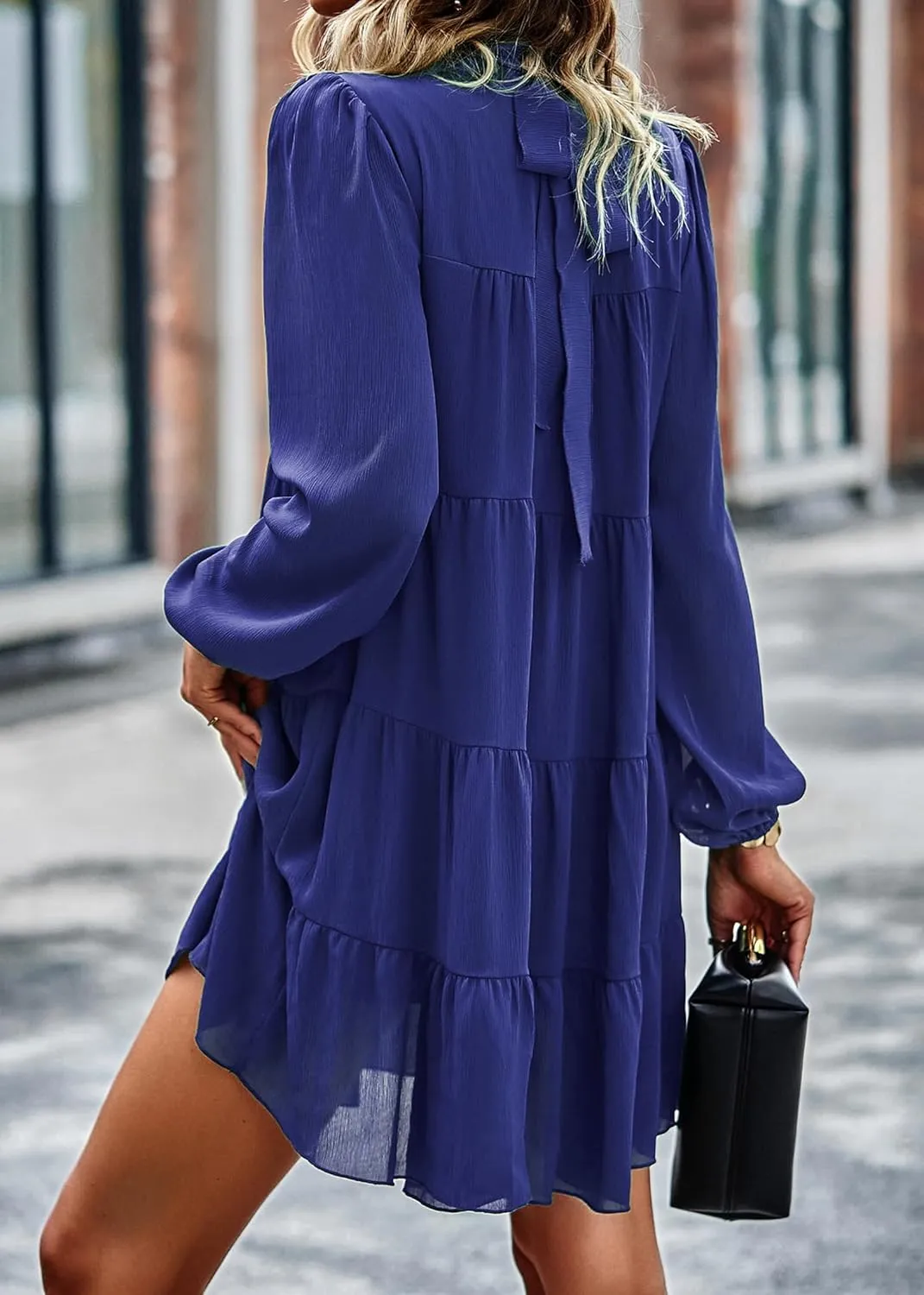 KIRUNDO Women Spring Long Sleeve Ruffle Mock Neck Tiered Mini Babydoll Dress 2025 Casual Summer Flowy Swing Tunic Shift Dress