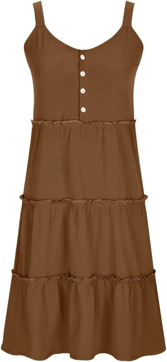 Linen Sundresses for Women 2025 Sleeveless Tiered Short Dresses Summer Vacation Outfits Cute Casual Sun Dresses