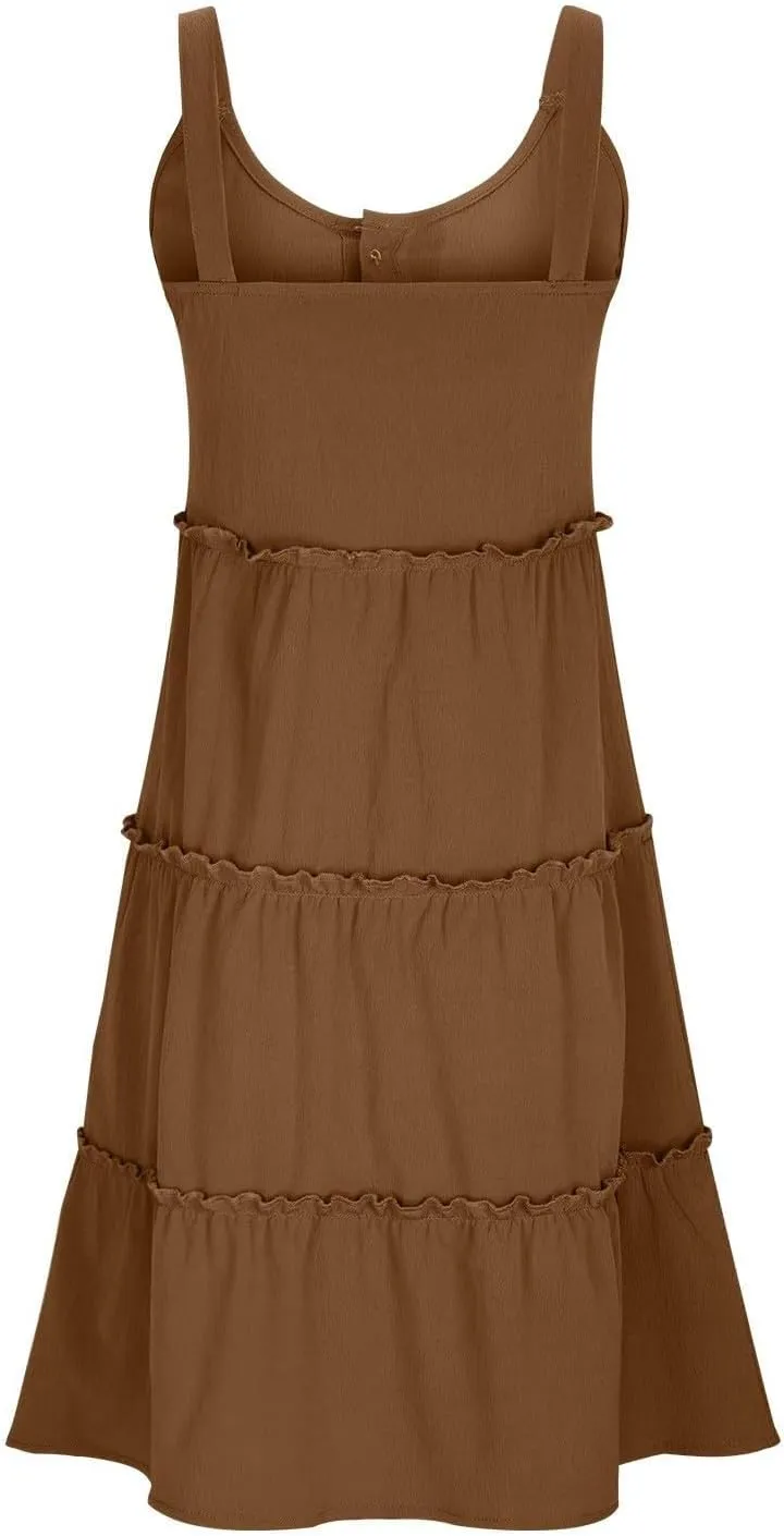 Linen Sundresses for Women 2025 Sleeveless Tiered Short Dresses Summer Vacation Outfits Cute Casual Sun Dresses
