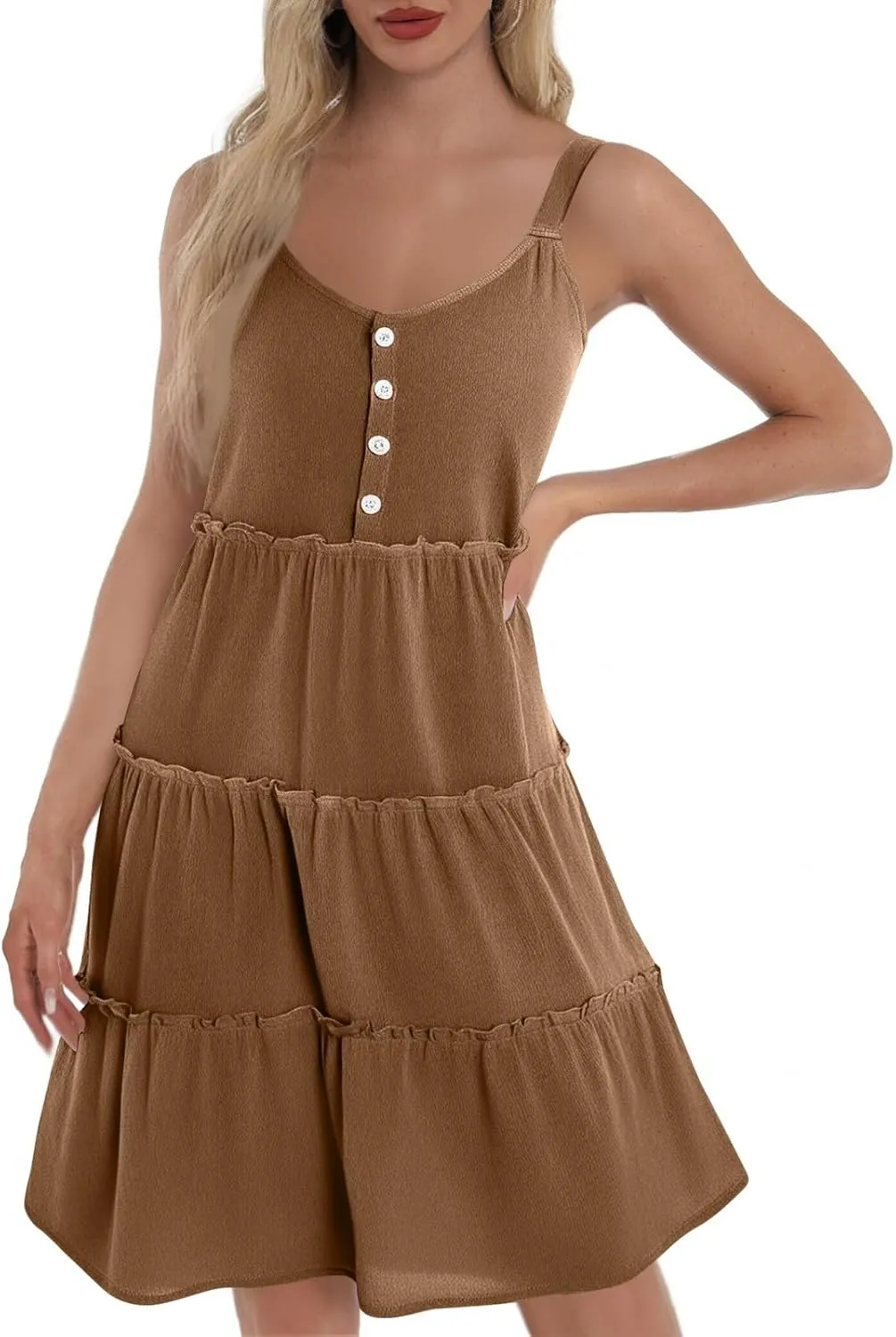Linen Sundresses for Women 2025 Sleeveless Tiered Short Dresses Summer Vacation Outfits Cute Casual Sun Dresses