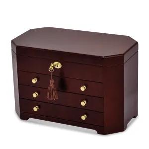 Matte Mahogany Veneer with 3 Drawer Jewelry Box