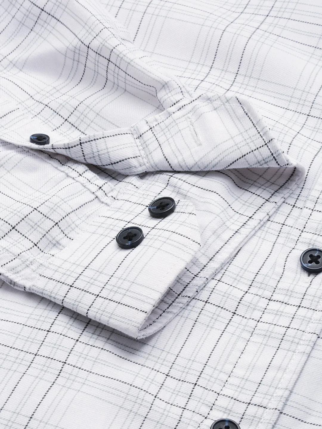 Men Navy Blue Comfort Slim Fit Windowpane Checked Cotton Casual Shirt