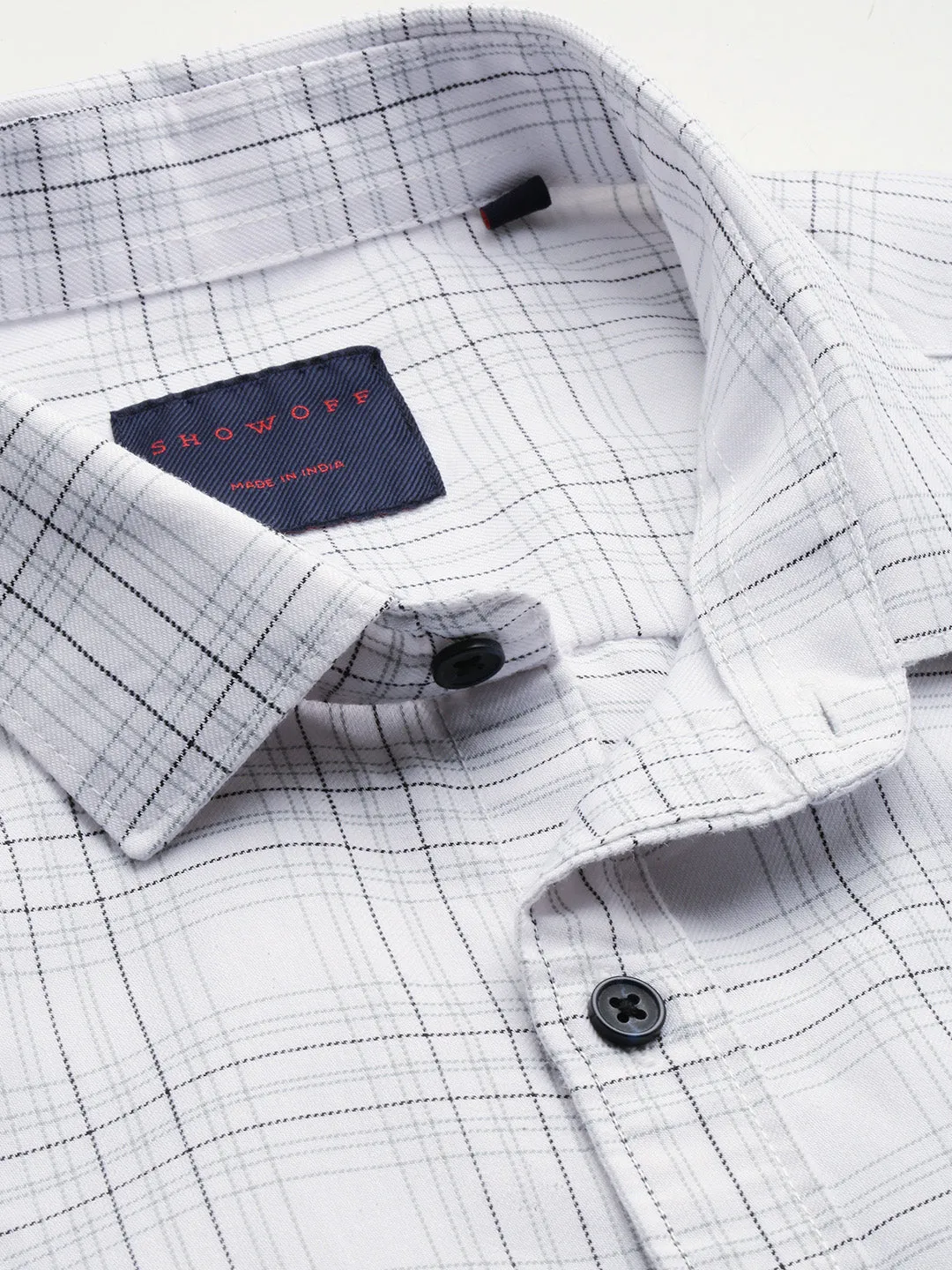 Men Navy Blue Comfort Slim Fit Windowpane Checked Cotton Casual Shirt