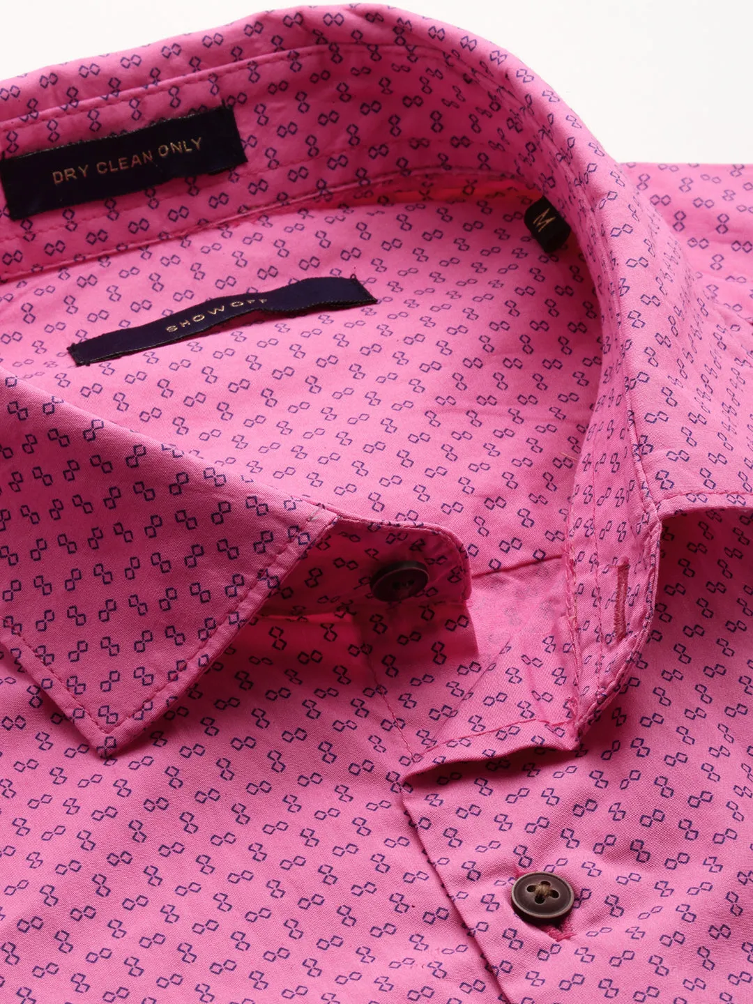 Men Pink Comfort Micro Ditsy Printed Cotton Casual Shirt