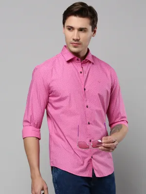 Men Pink Comfort Micro Ditsy Printed Cotton Casual Shirt