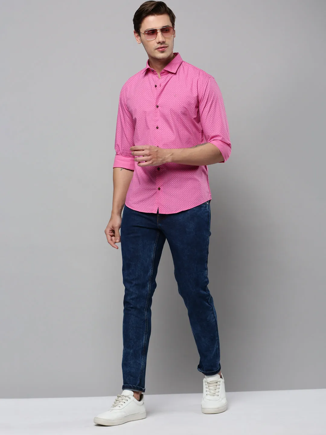 Men Pink Comfort Micro Ditsy Printed Cotton Casual Shirt