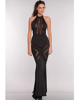 Mesh Cut Out Maxi Dress - Black