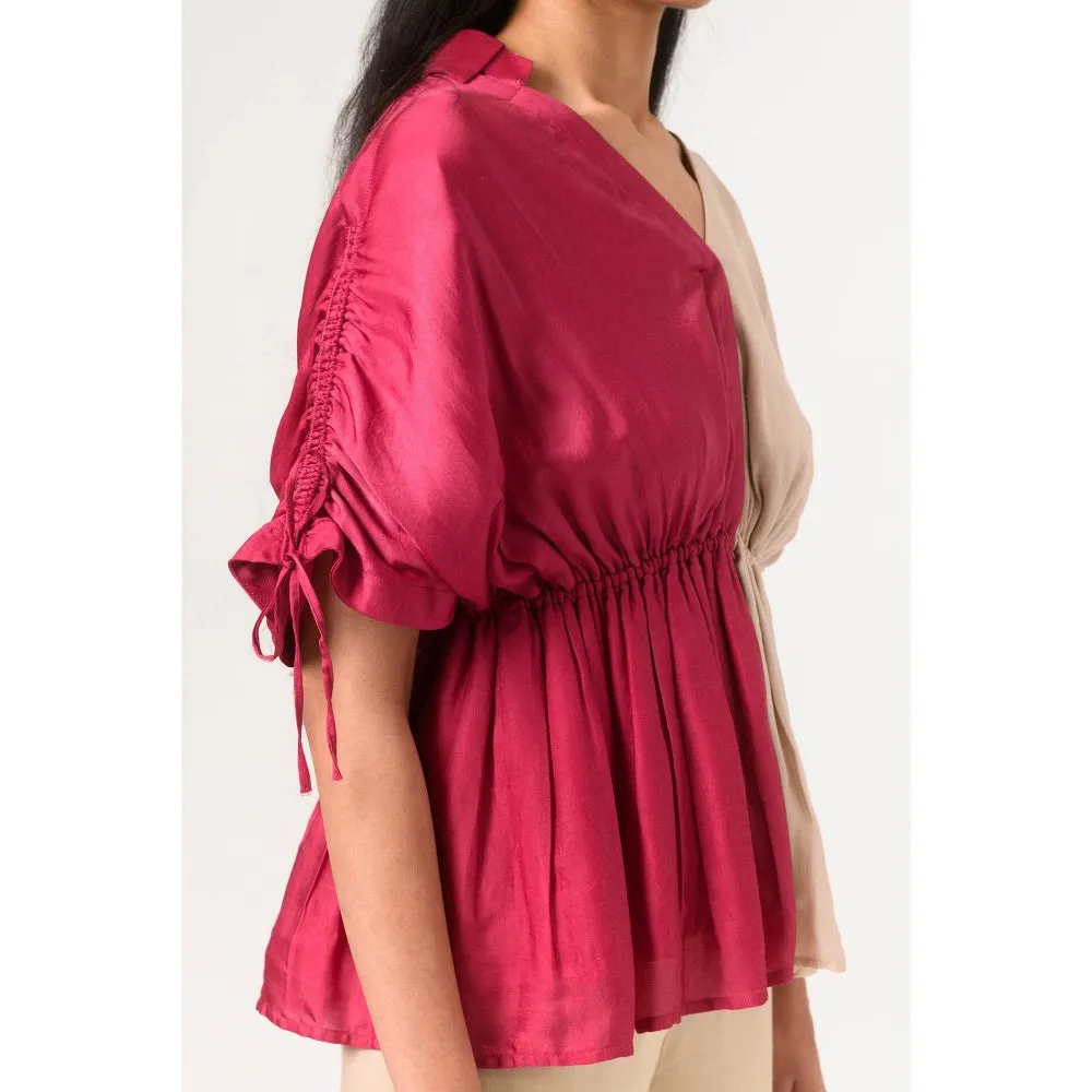NEORA BY NEHAL CHOPRA Wine Ecru Half Co Ord (Set of 2)