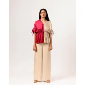 NEORA BY NEHAL CHOPRA Wine Ecru Half Co Ord (Set of 2)