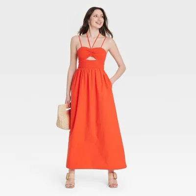 Open Box - Women's Smocked Cut-Out Maxi Sundress - Universal Thread Red XS