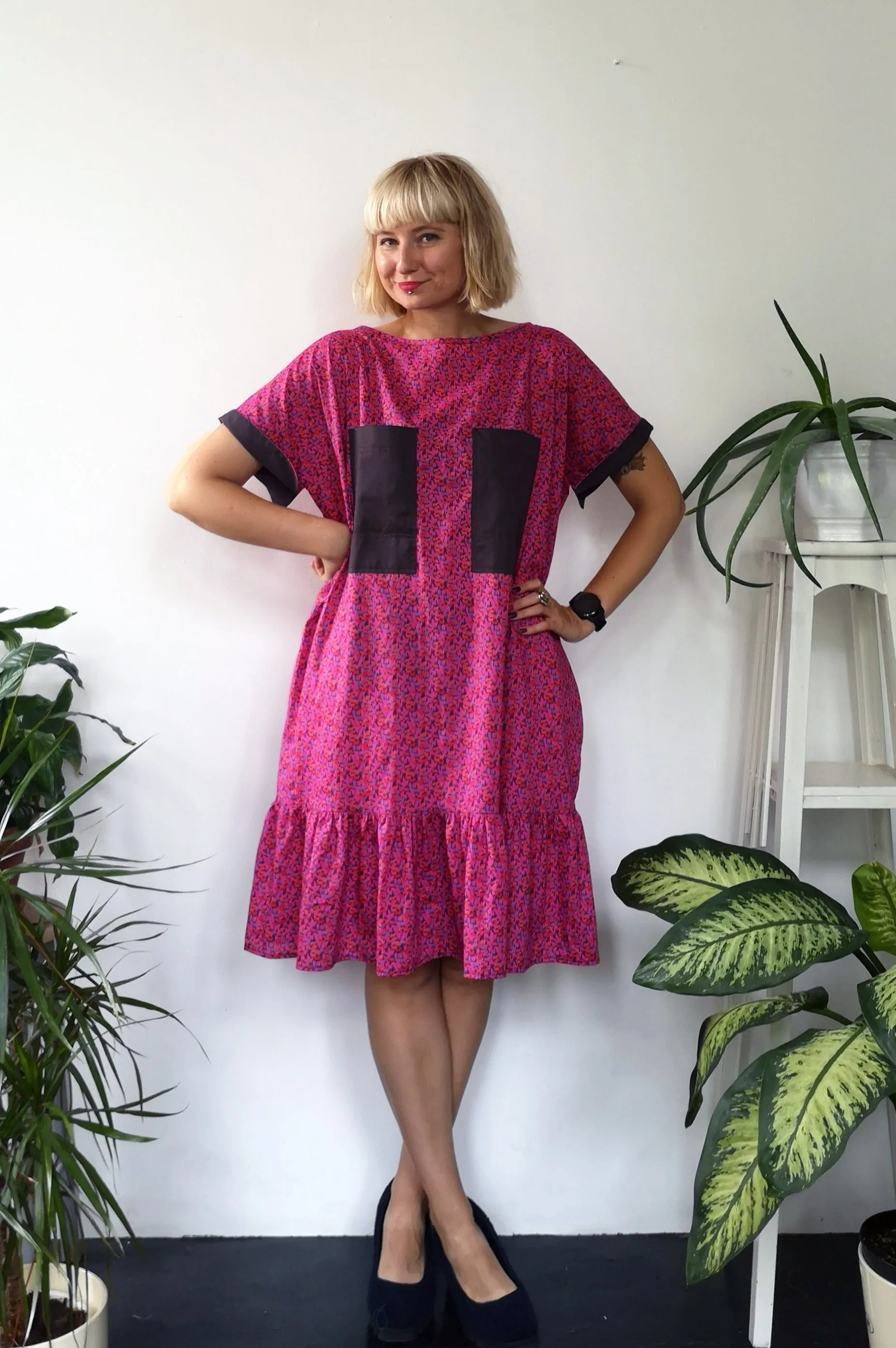 Oversized and fun Hot Pink Horse Patterned Cotton Dress
