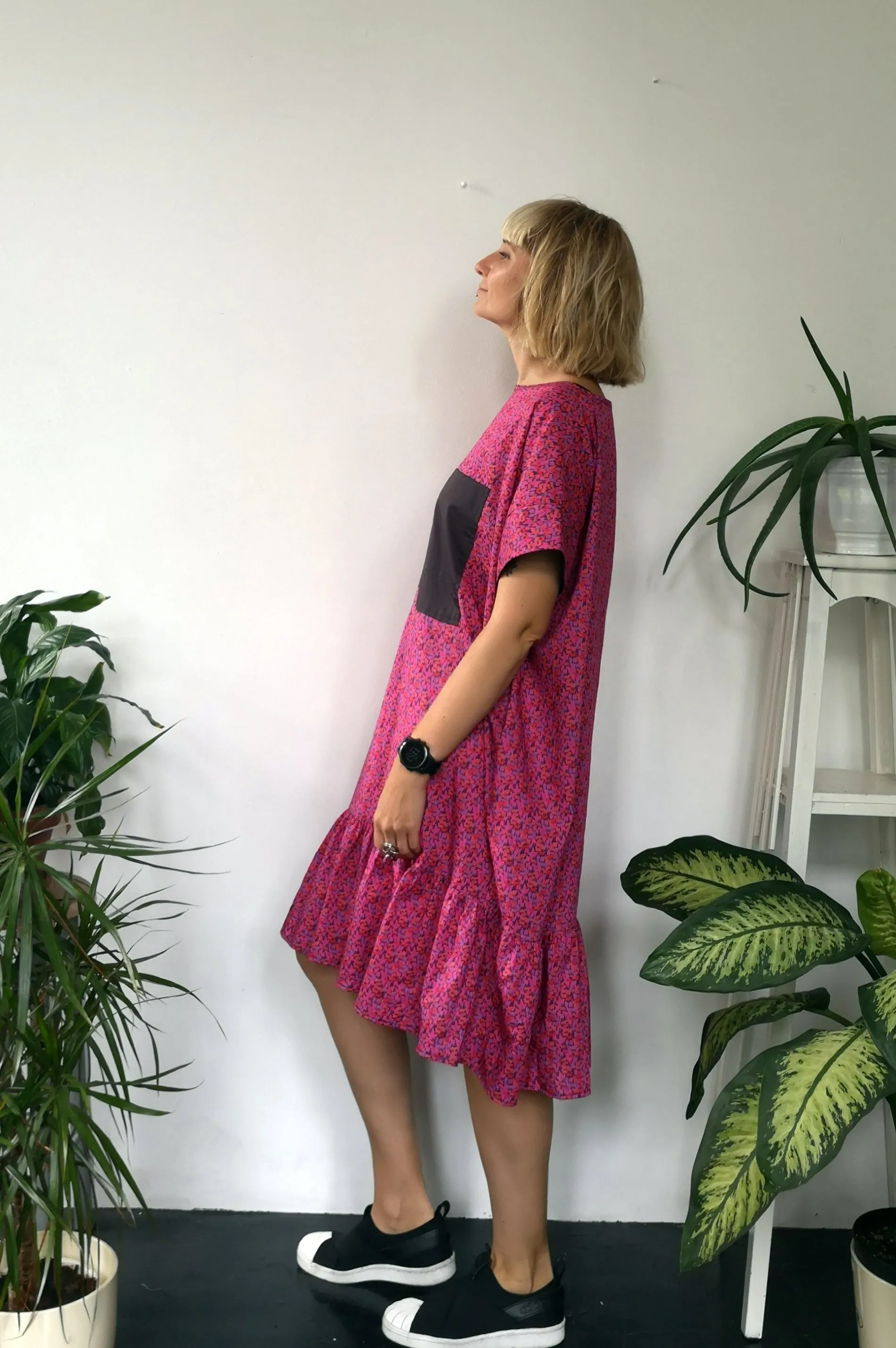 Oversized and fun Hot Pink Horse Patterned Cotton Dress