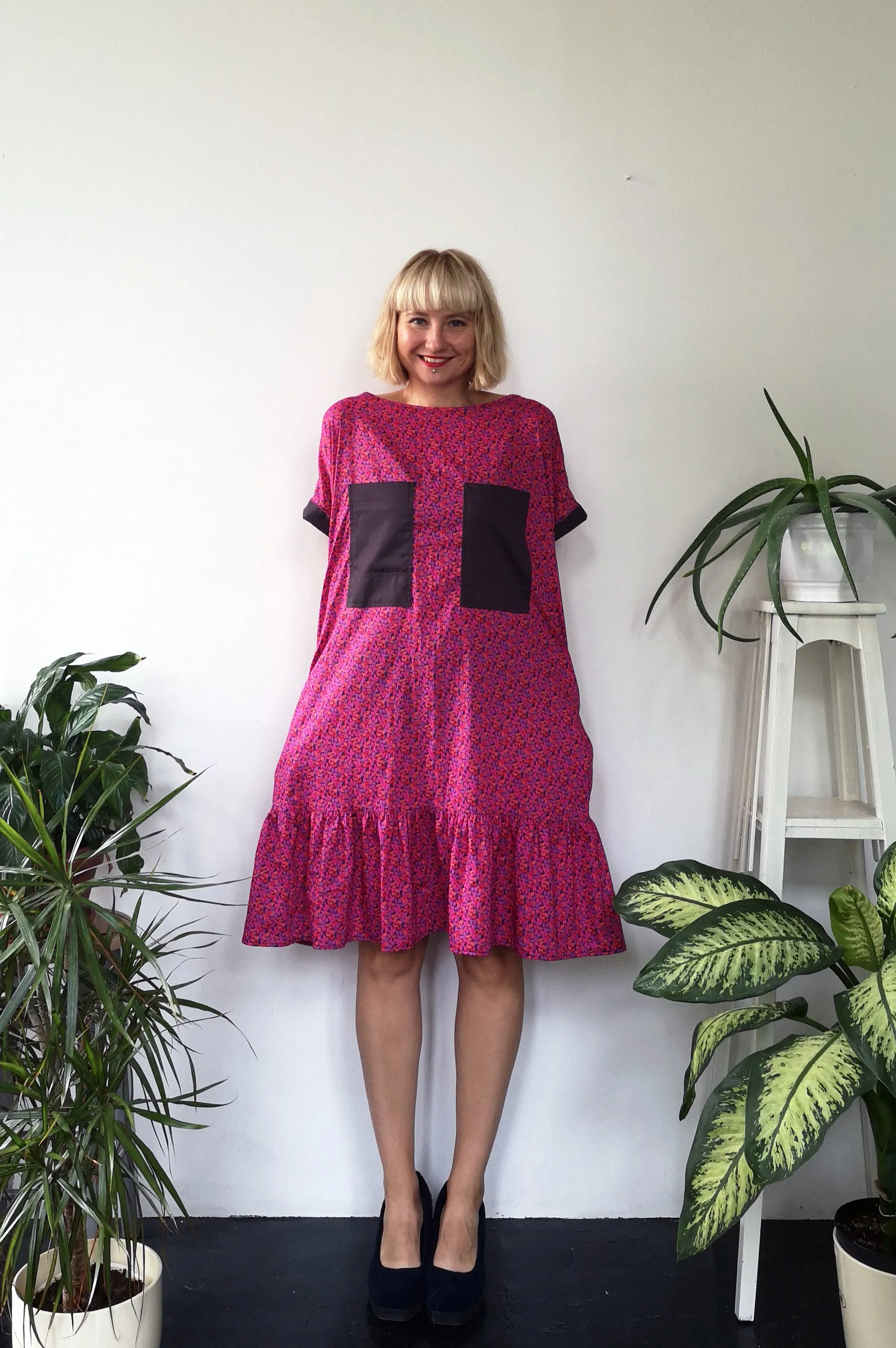 Oversized and fun Hot Pink Horse Patterned Cotton Dress