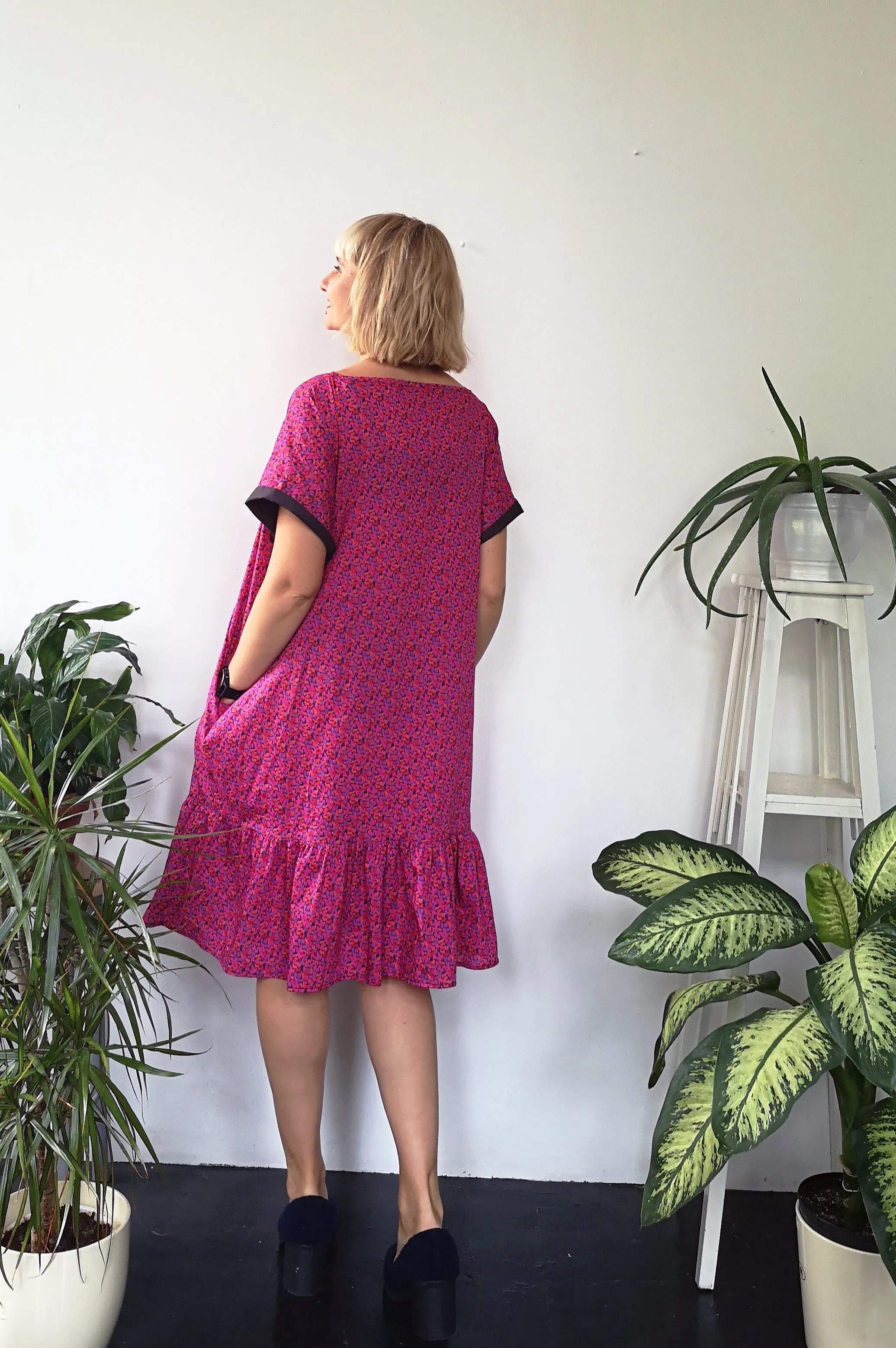 Oversized and fun Hot Pink Horse Patterned Cotton Dress