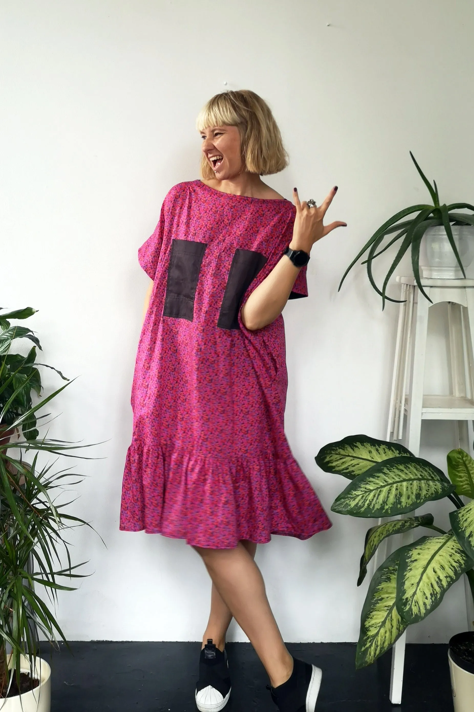 Oversized and fun Hot Pink Horse Patterned Cotton Dress