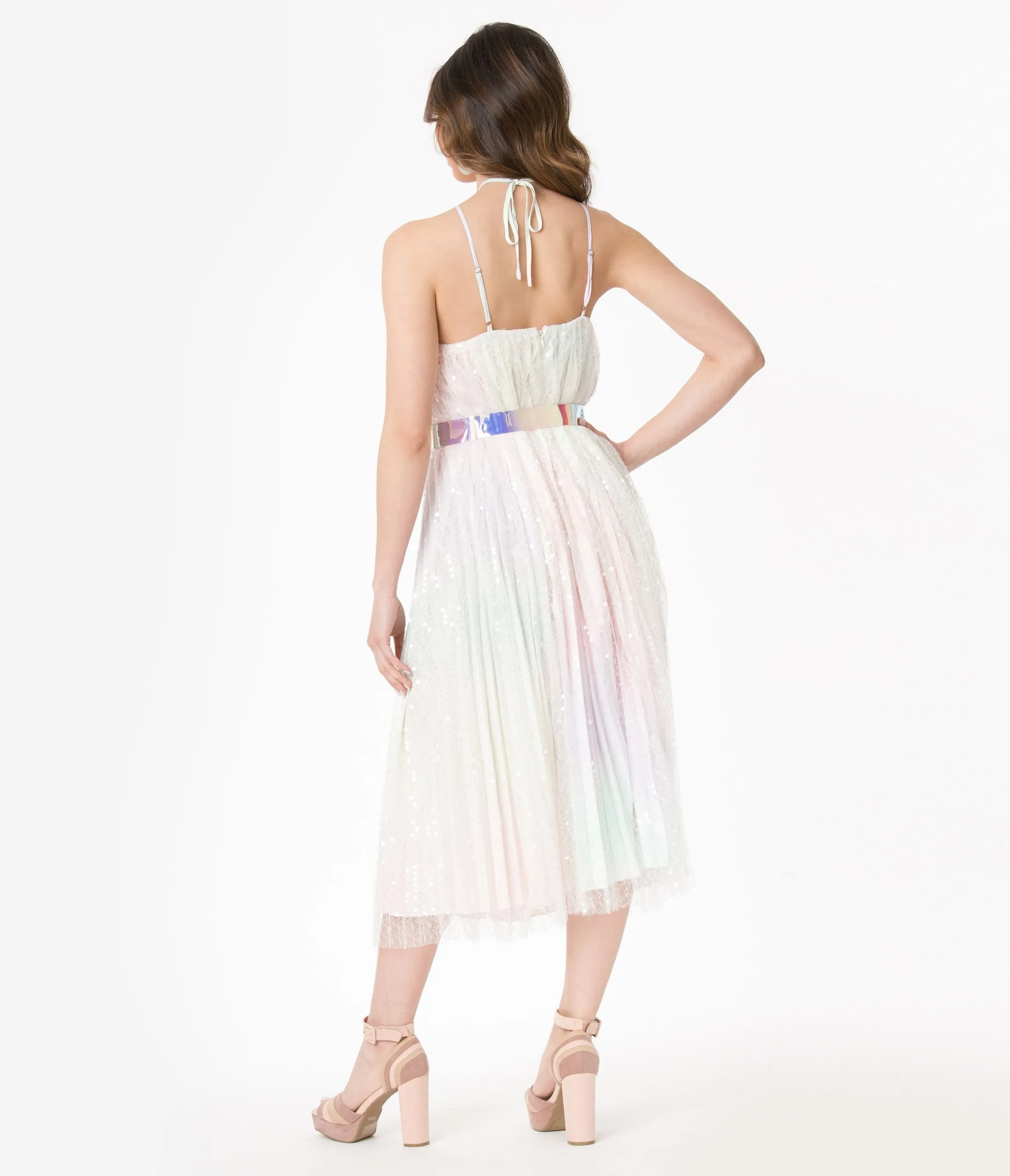 Pastel Rainbow Ombre Sequin Midi Dress