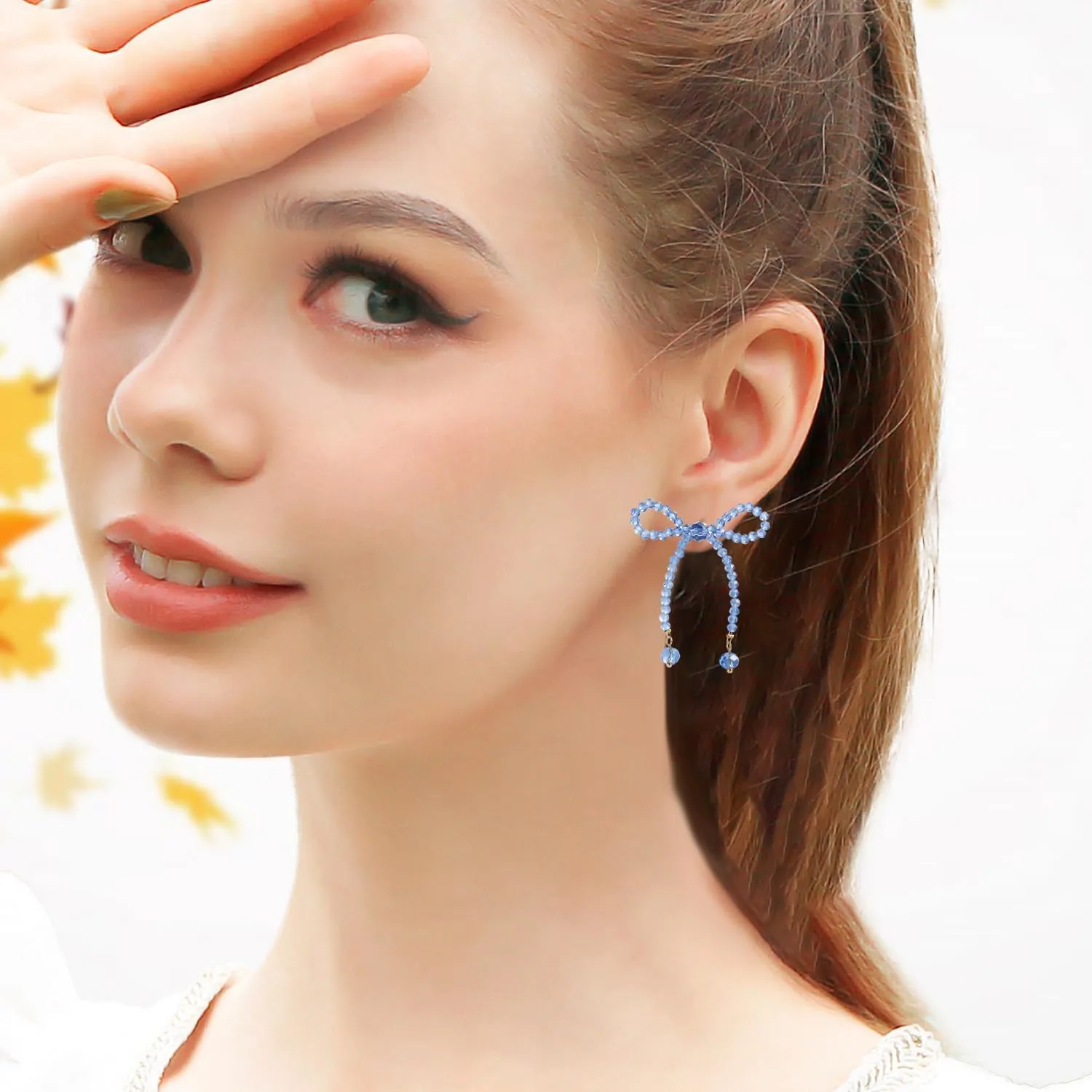 Pearl & Crystal Bow Knot Tassel Dangle Earrings - Dainty Gold Bow Ribbon Stud Earrings for Women