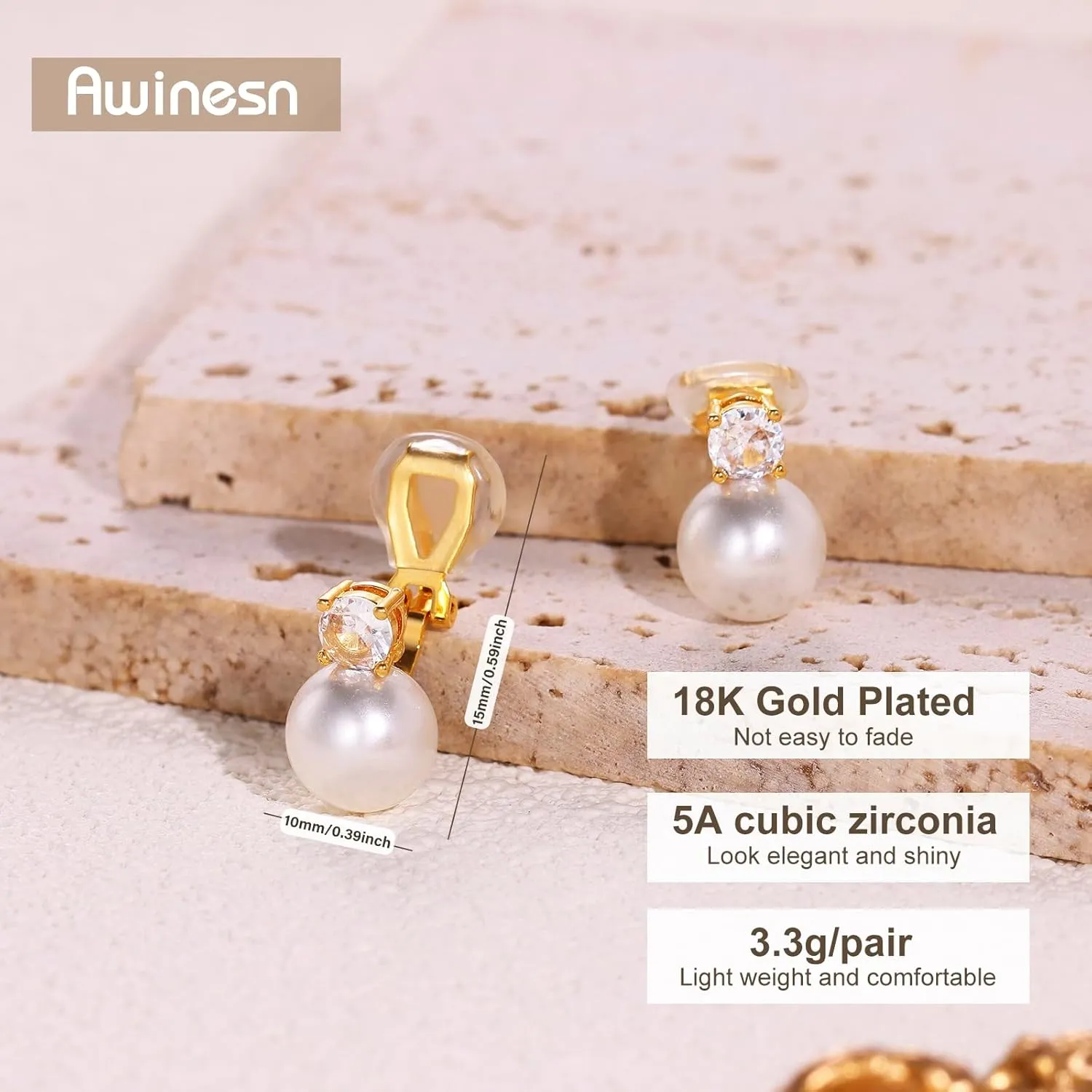 Pearl Clip on Earrings for Women 14K Gold Silver Plated Pearl Earrings Cubic Zirconia Non Pierced Earrings for Women Jewelry Gifts Wedding Party