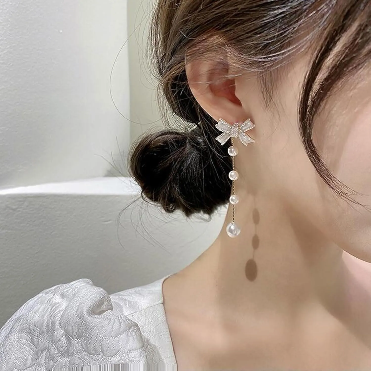 Pearl Earrings for Women Pearl Drop Earrings Pearl Stud Earrings Pearl Clip on Earrings Prom Party Wedding Earrings for Brides Jewelry Gifts