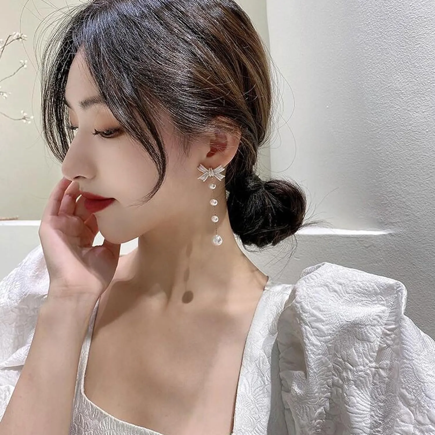 Pearl Earrings for Women Pearl Drop Earrings Pearl Stud Earrings Pearl Clip on Earrings Prom Party Wedding Earrings for Brides Jewelry Gifts
