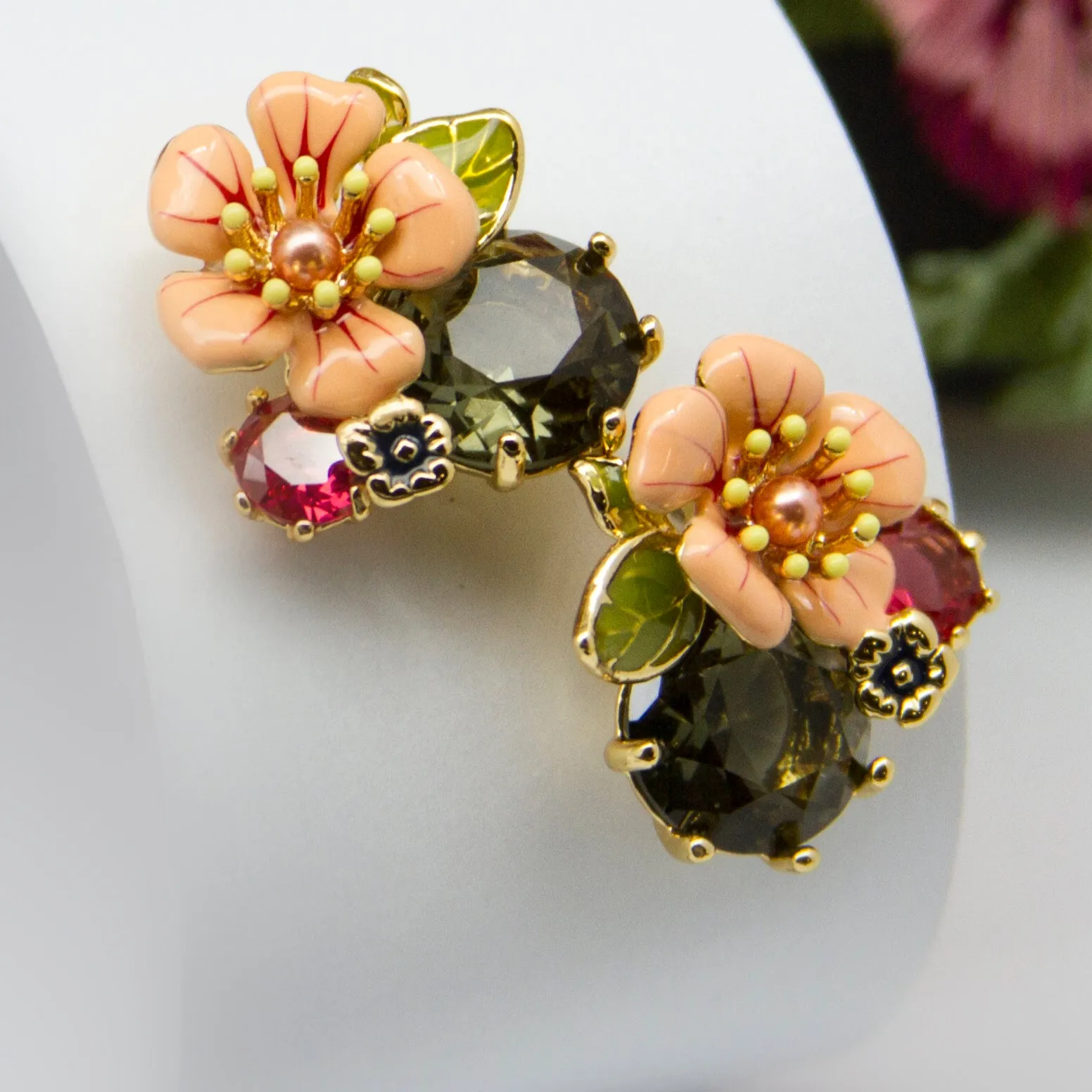 Pink Flower Enamel Glazed Crystal Earring-i7bags