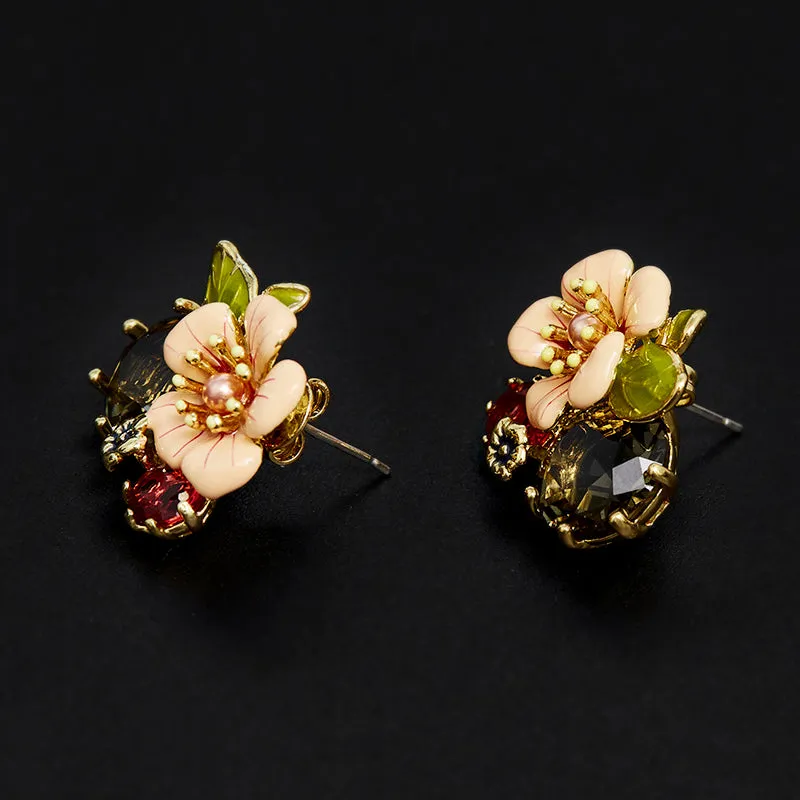 Pink Flower Enamel Glazed Crystal Earring-i7bags
