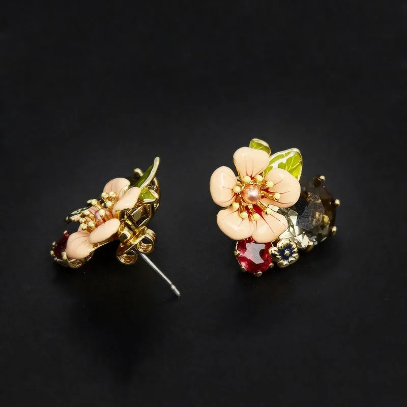 Pink Flower Enamel Glazed Crystal Earring-i7bags