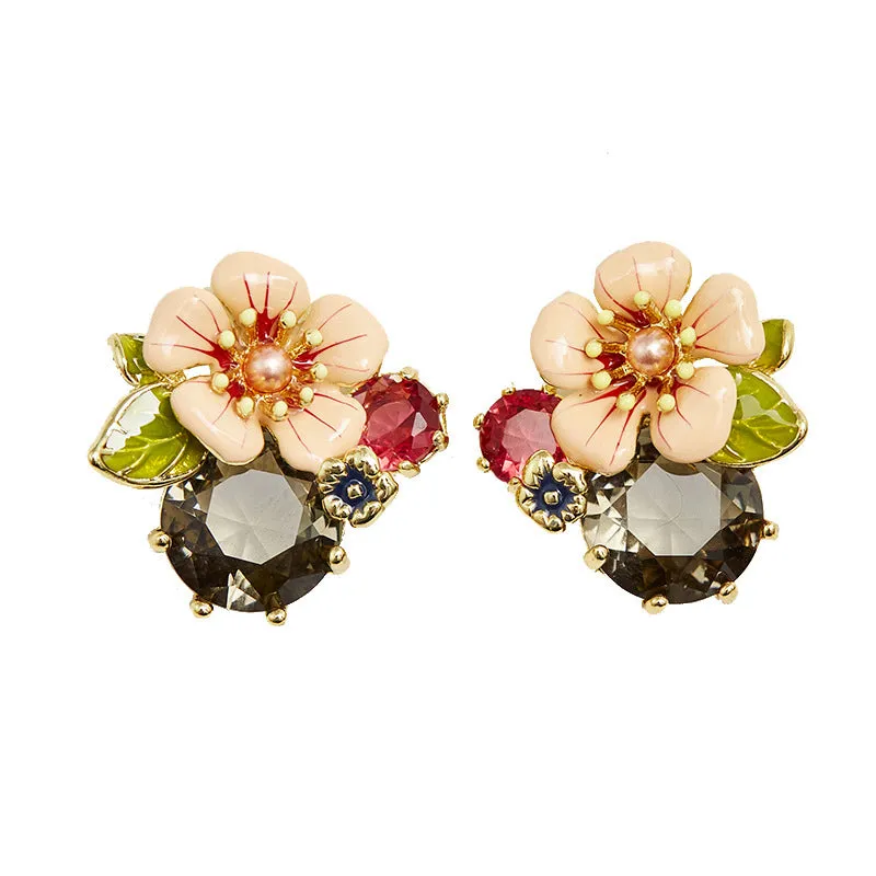 Pink Flower Enamel Glazed Crystal Earring-i7bags