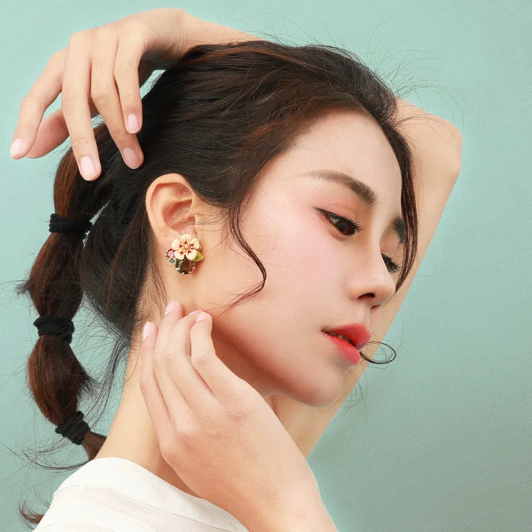 Pink Flower Enamel Glazed Crystal Earring-i7bags