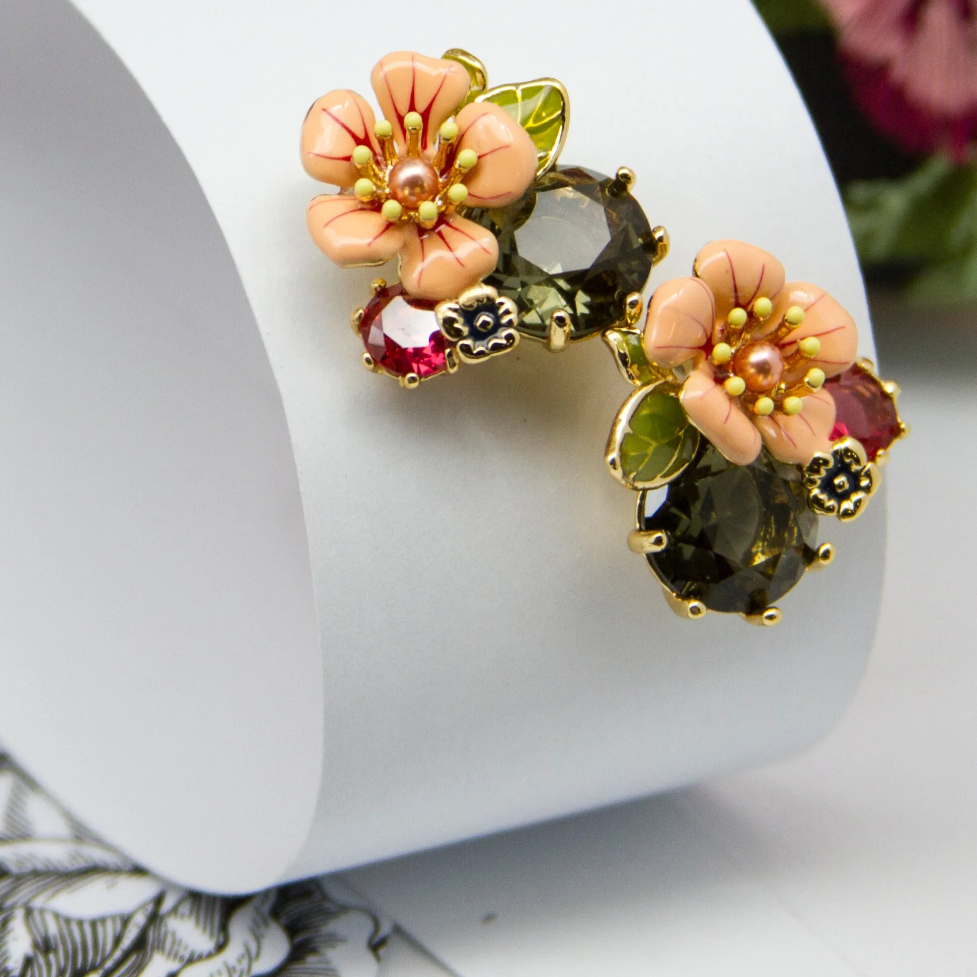 Pink Flower Enamel Glazed Crystal Earring-i7bags