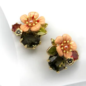 Pink Flower Enamel Glazed Crystal Earring-i7bags