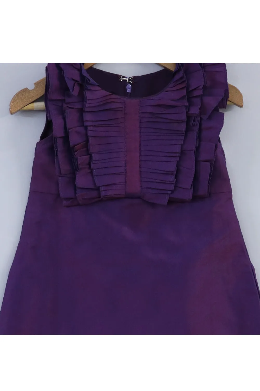 Purple Ruffle Taffeta Silk Sleeveless Dress