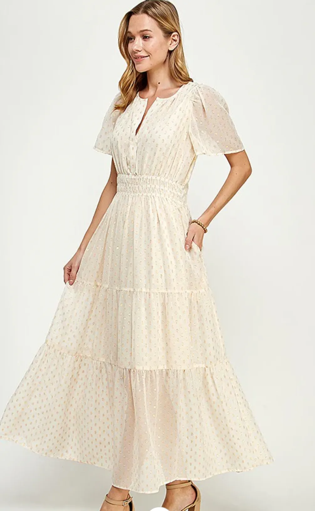 Raven Metallic Dot Tiered Midi Dress