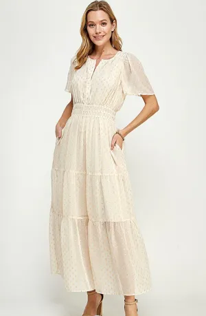 Raven Metallic Dot Tiered Midi Dress