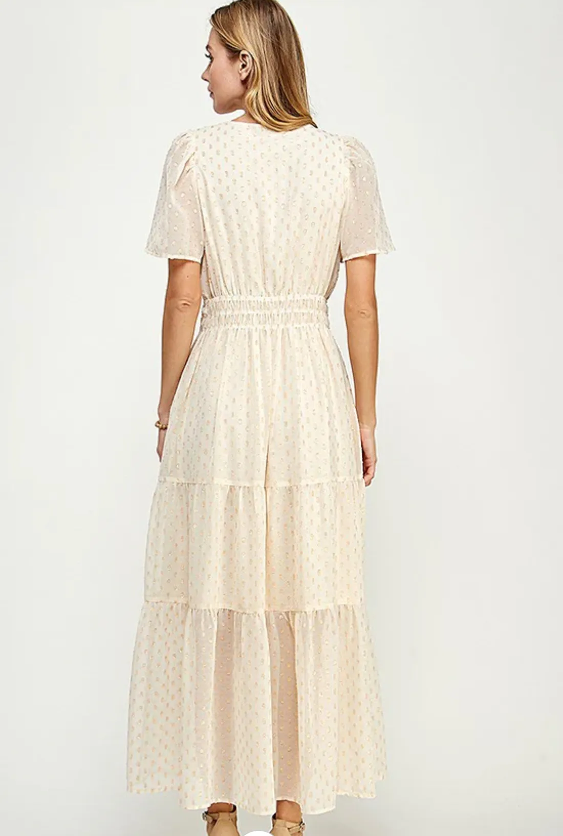Raven Metallic Dot Tiered Midi Dress