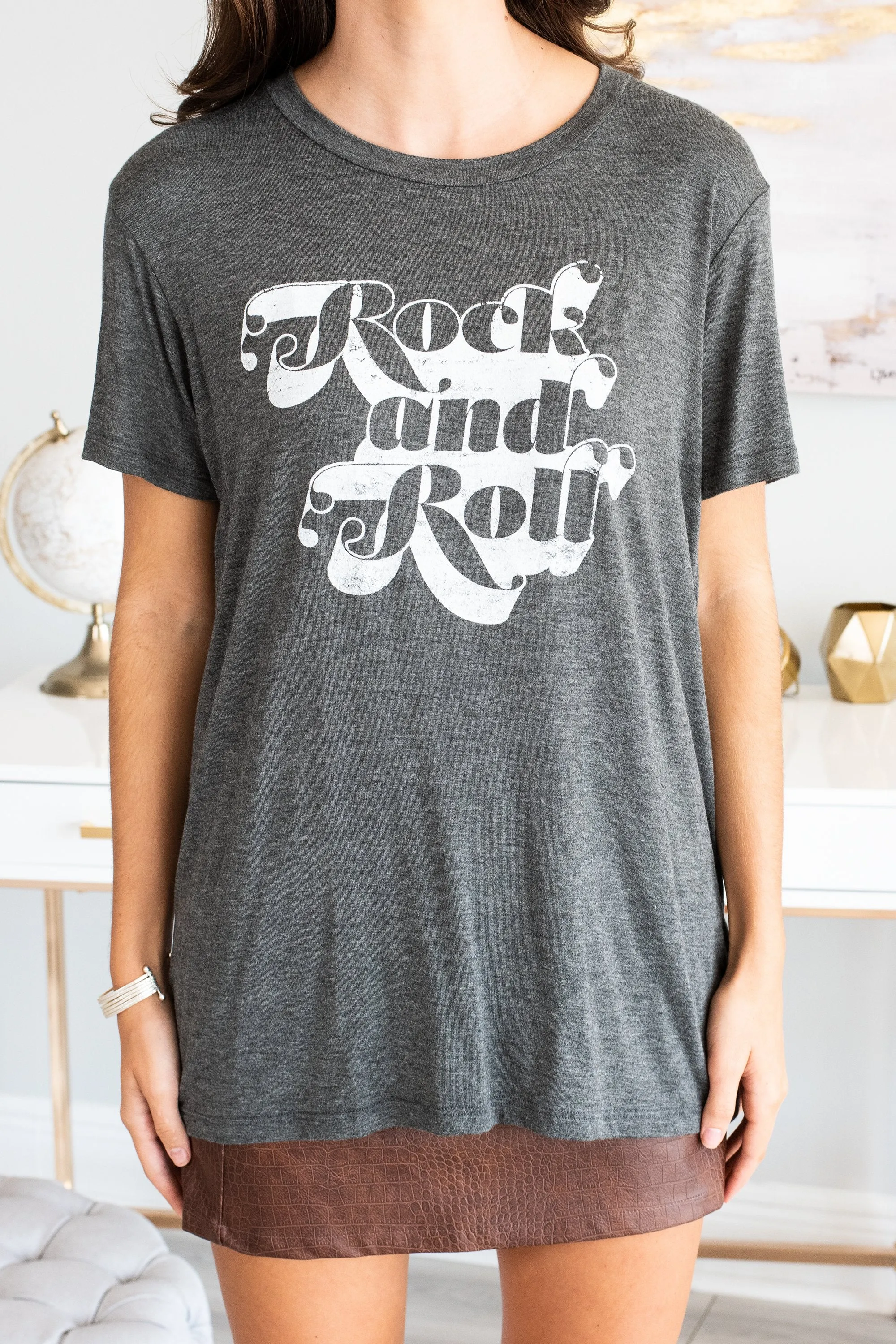 Rock And Roll Charcoal Gray Graphic Tee