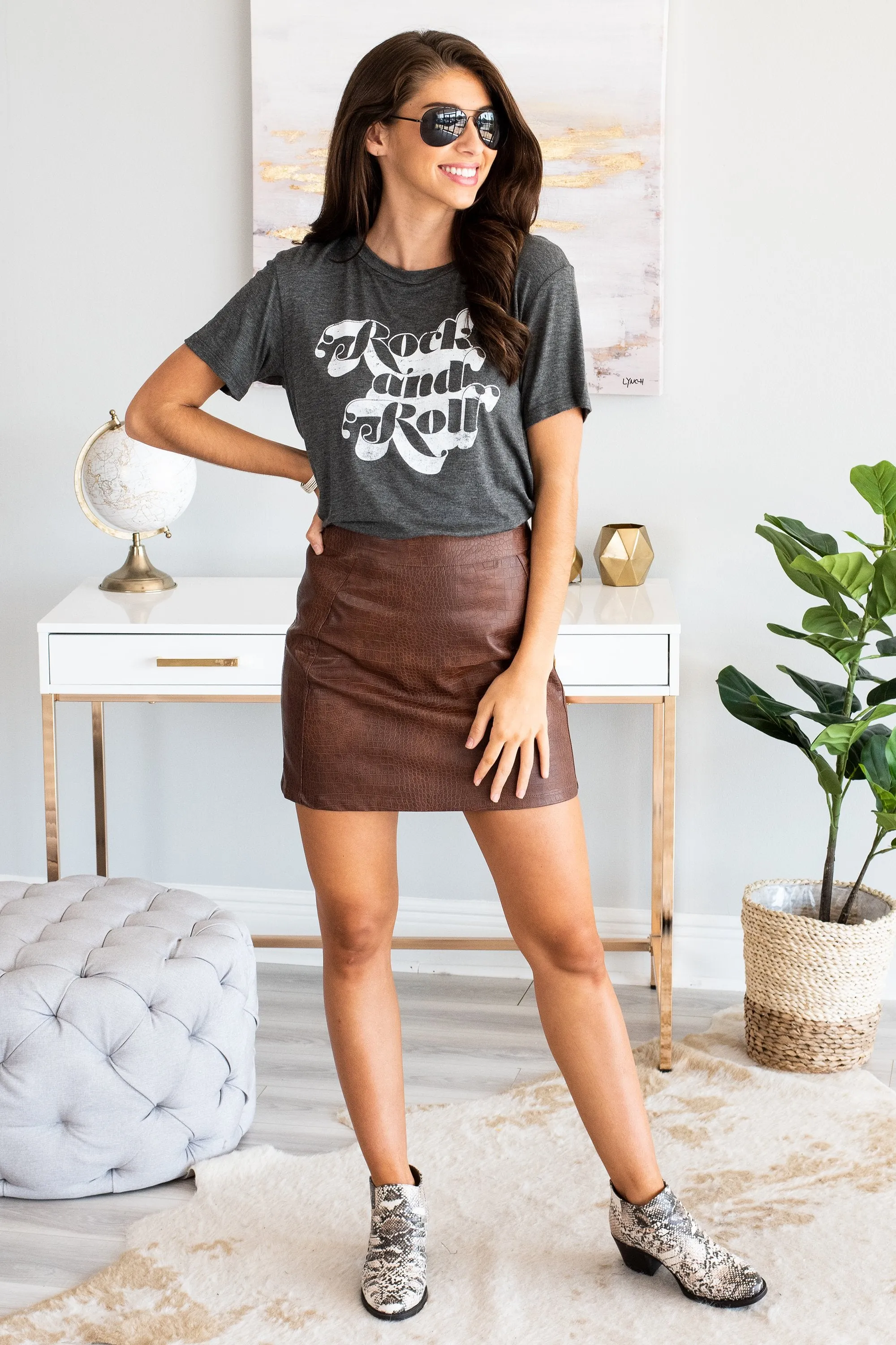 Rock And Roll Charcoal Gray Graphic Tee
