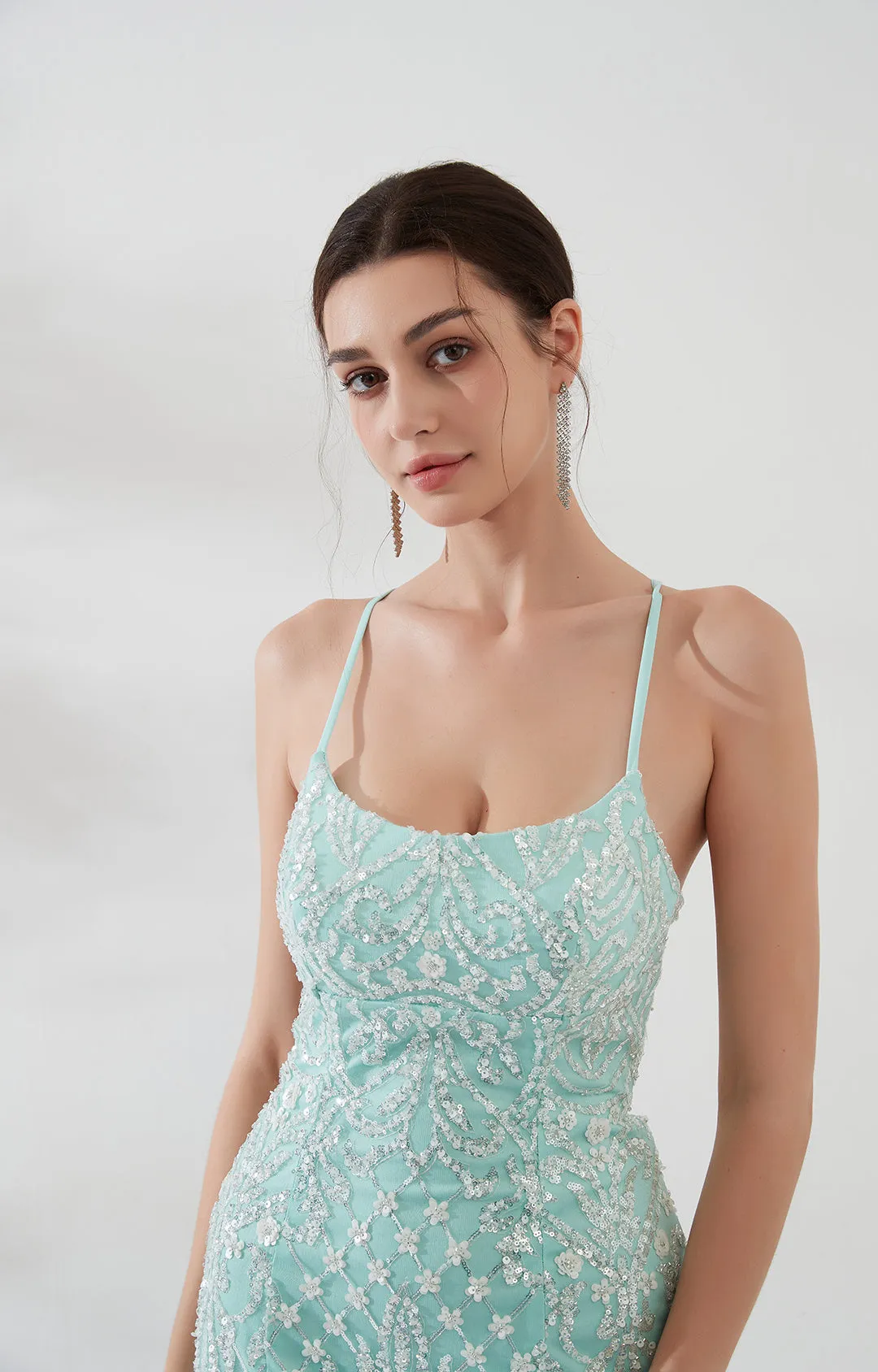 Sequin Embroidered Backless Lace-up Cocktail Short Dress