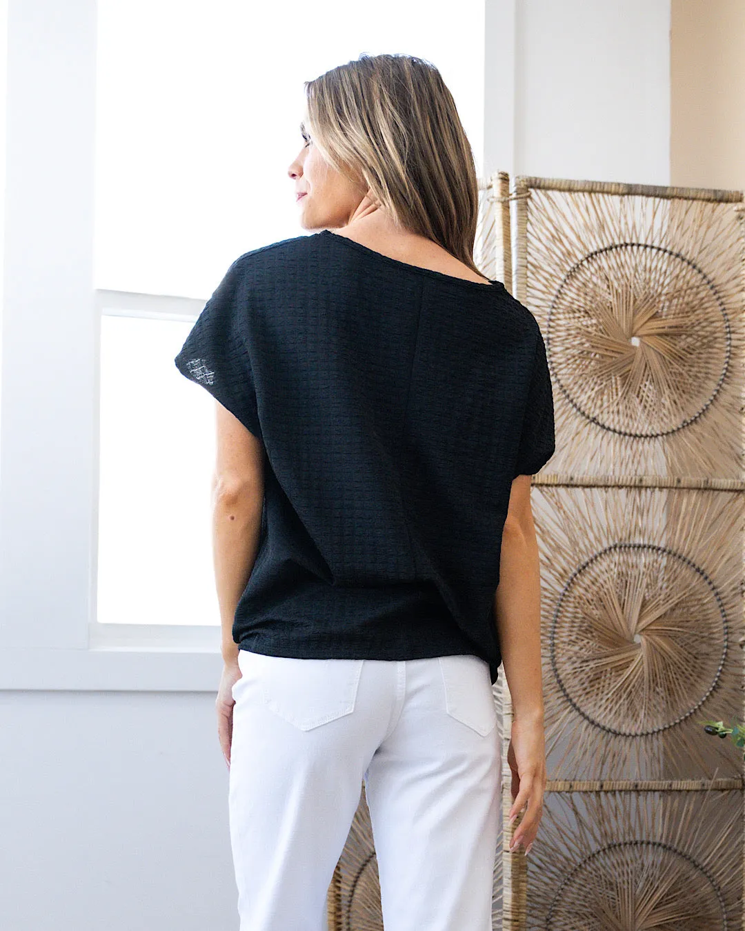 Shanna Caged Detail V Neck Top - Black