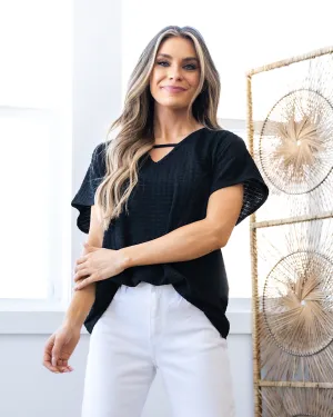 Shanna Caged Detail V Neck Top - Black