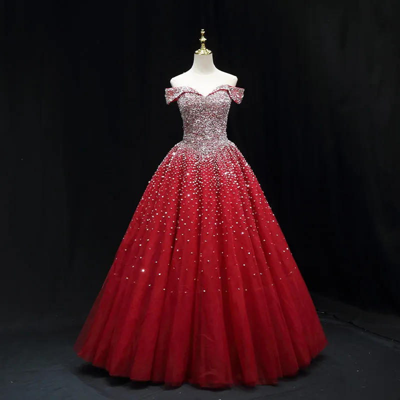 Shiny Red Sequins Pretty Long Formal Dress Dark Red Sweet 16 Dresses