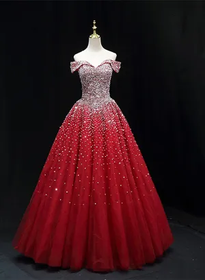 Shiny Red Sequins Pretty Long Formal Dress Dark Red Sweet 16 Dresses