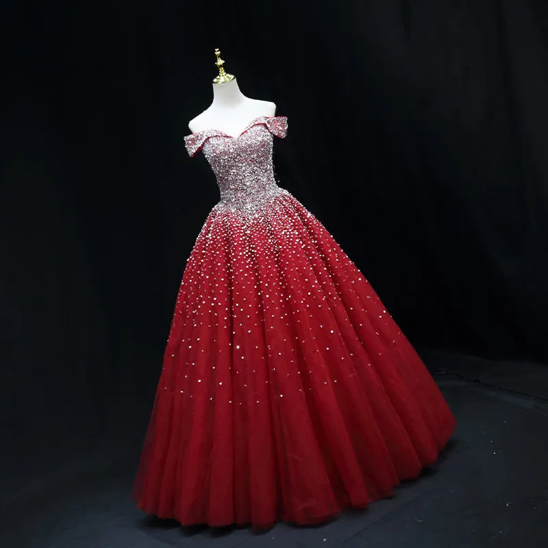 Shiny Red Sequins Pretty Long Formal Dress Dark Red Sweet 16 Dresses