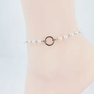 Stainless Steel and Pearl, Circle of O Ankle Bracelet
