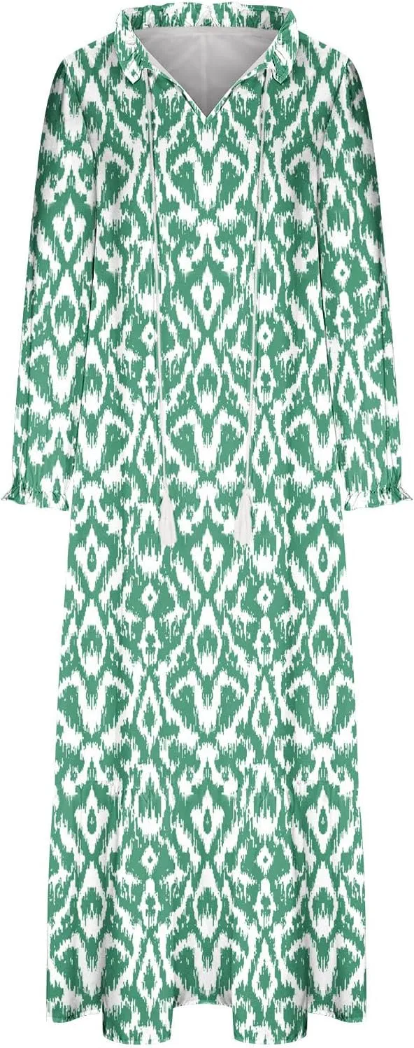 Summer Beach Dresses for Women Trendy Floral Printed Short Sleeve V Neck Maxi Dress Elegant Ladies Vacation Dress
